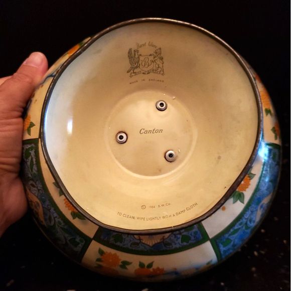 Canton Compote Metal Tin Pedestal Bowl Baret Ware England 1954 Vintage (AS IS) - Picture 5 of 13
